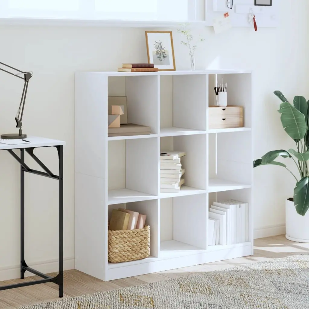 Bookcase Storage Display 102x32x108 cm White 9 Compartment Engineered Wood