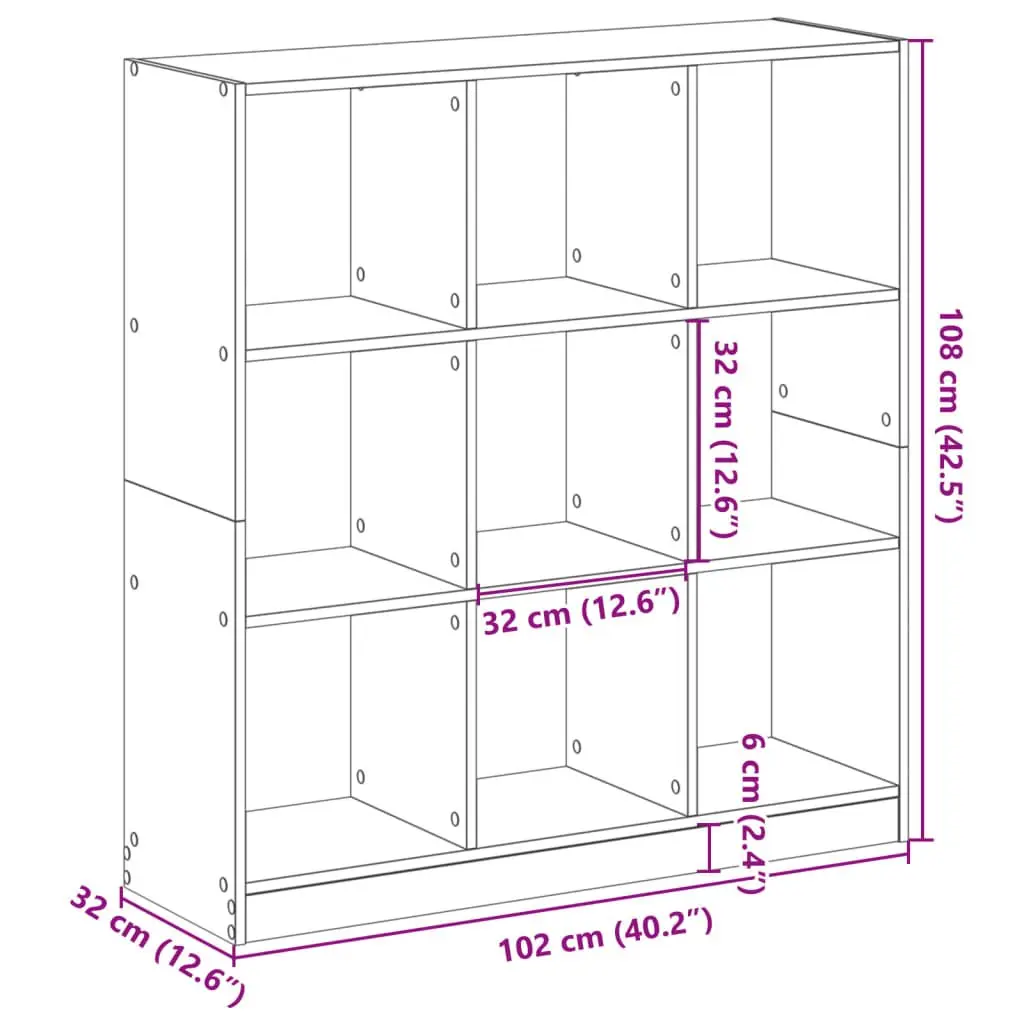 Bookcase Storage Display 102x32x108 cm White 9 Compartment Engineered Wood