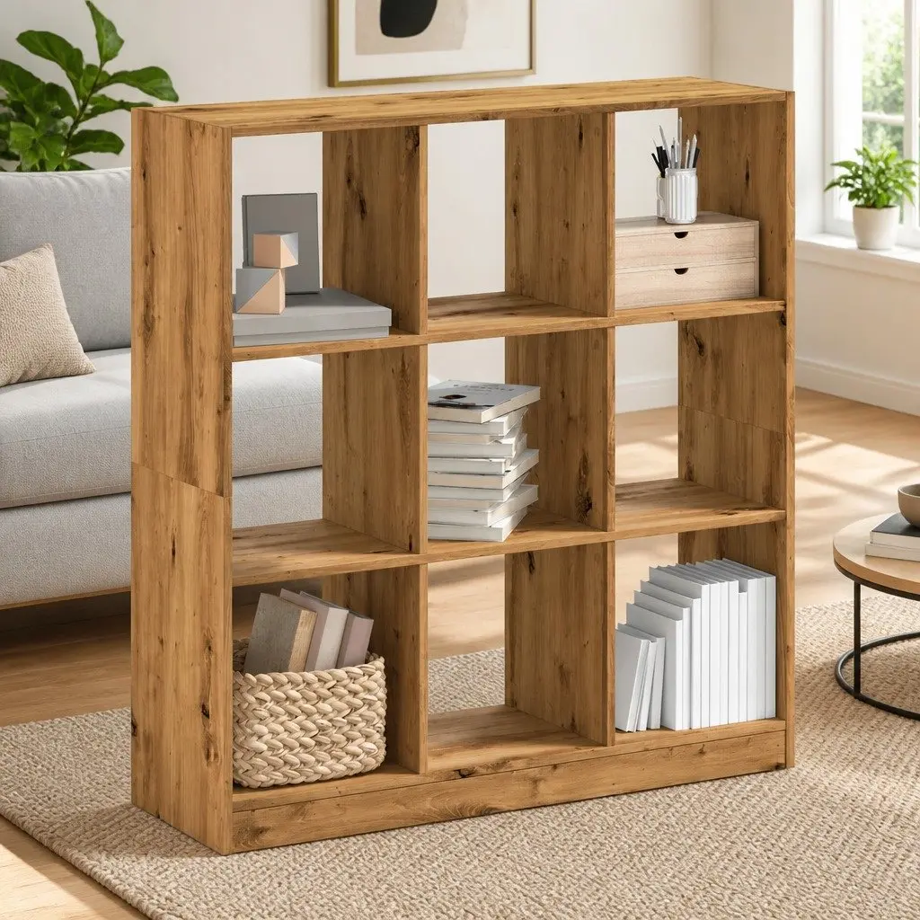 Bookcase Storage Shelving Unit 9 Compartment Brown Engineered Wood