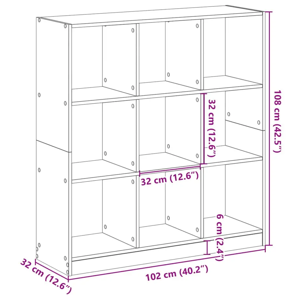 Bookcase Storage Shelving Unit 9 Compartment Brown Engineered Wood