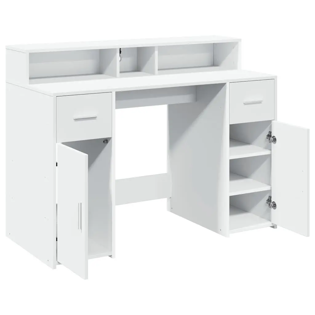 White LED Desk with RGB Lighting and Ample Storage