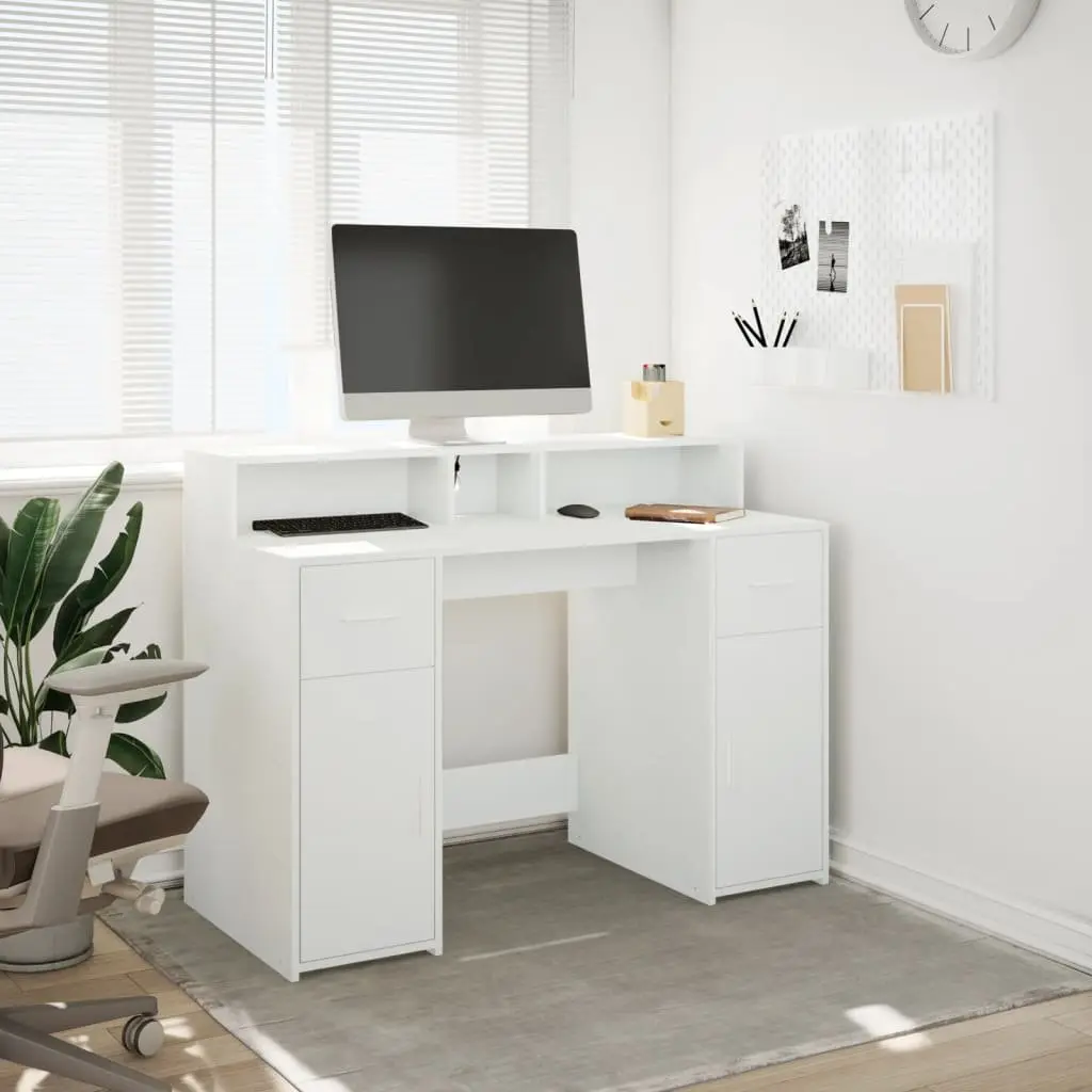 White LED Desk with RGB Lighting and Ample Storage