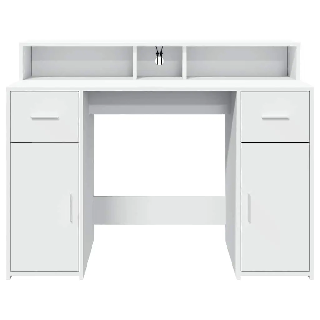White LED Desk with RGB Lighting and Ample Storage