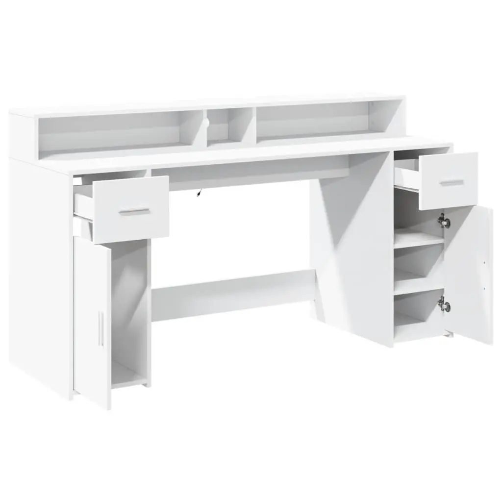White Office Desk with RGB LED Lights Storage Drawers Engineered Wood