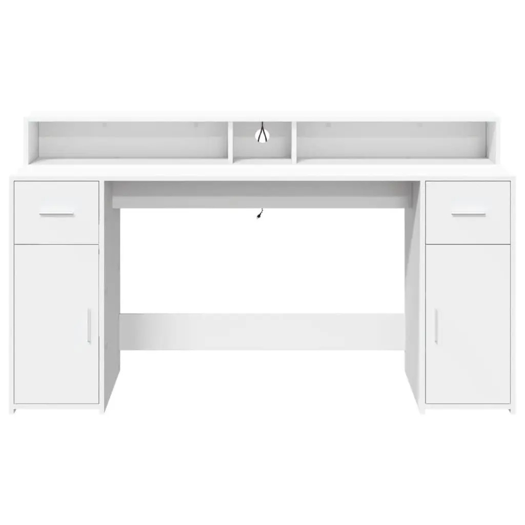 White Office Desk with RGB LED Lights Storage Drawers Engineered Wood