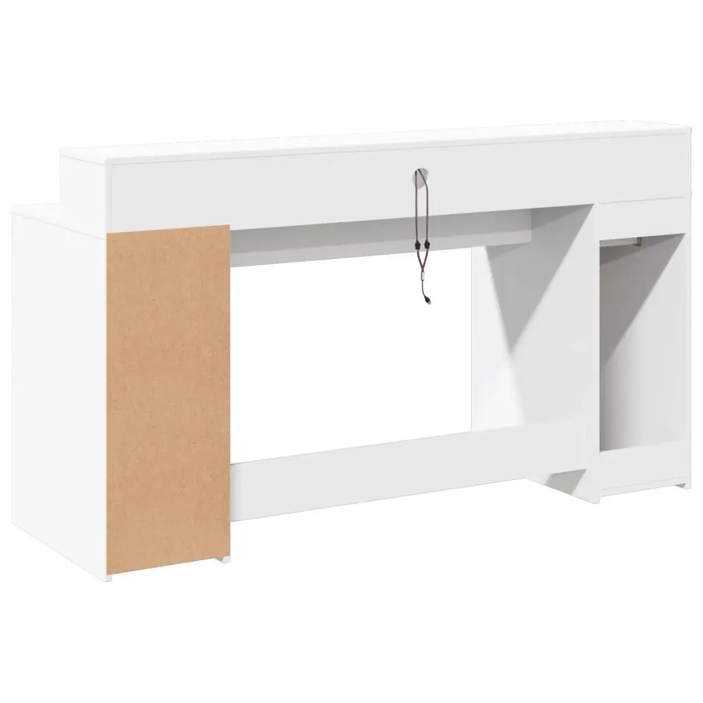 White Office Desk with RGB LED Lights Storage Drawers Engineered Wood