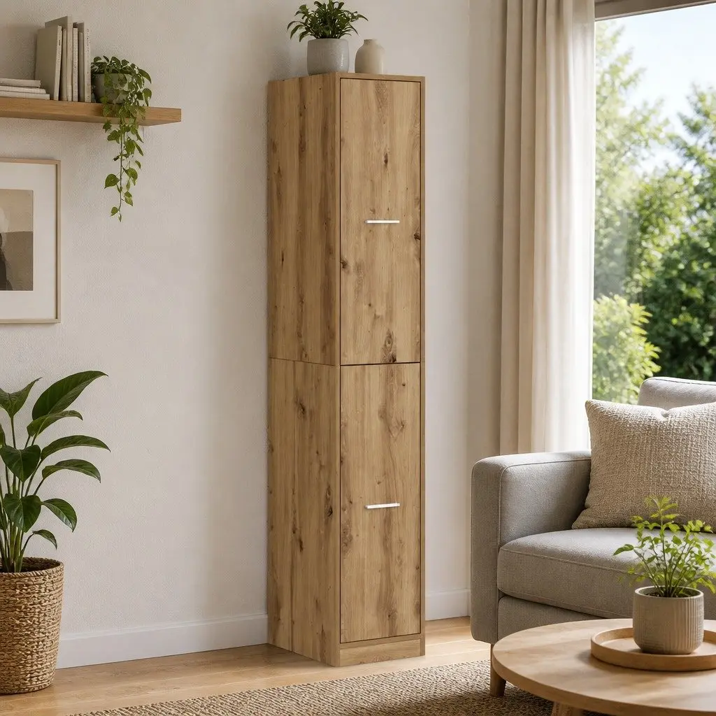 Apothecary Storage Cabinet Home Office Organiser Tall Unit 30W x 41D x 1745H cm Brown Engineered Wood