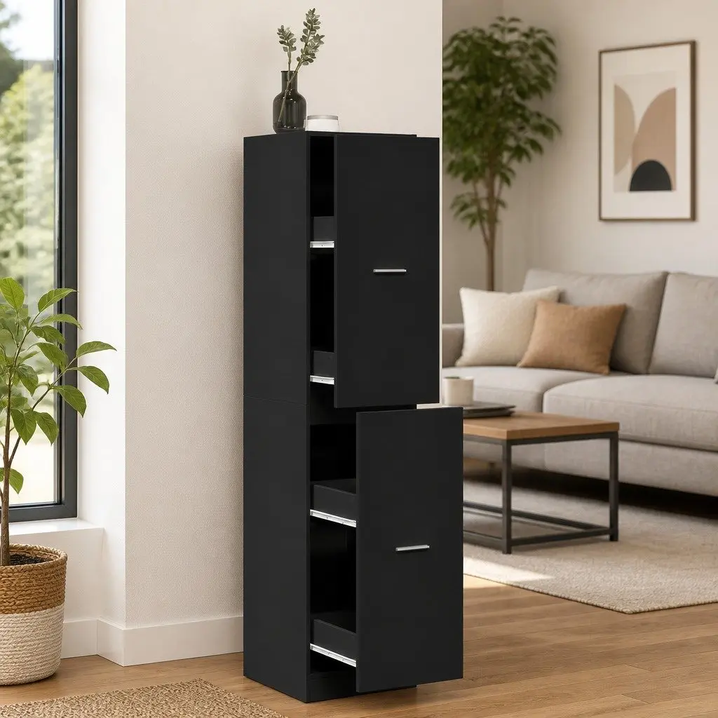Apothecary Cabinet Storage Furniture Tall Cupboard 40 x 41 x 174.5 cm Black Engineered Wood