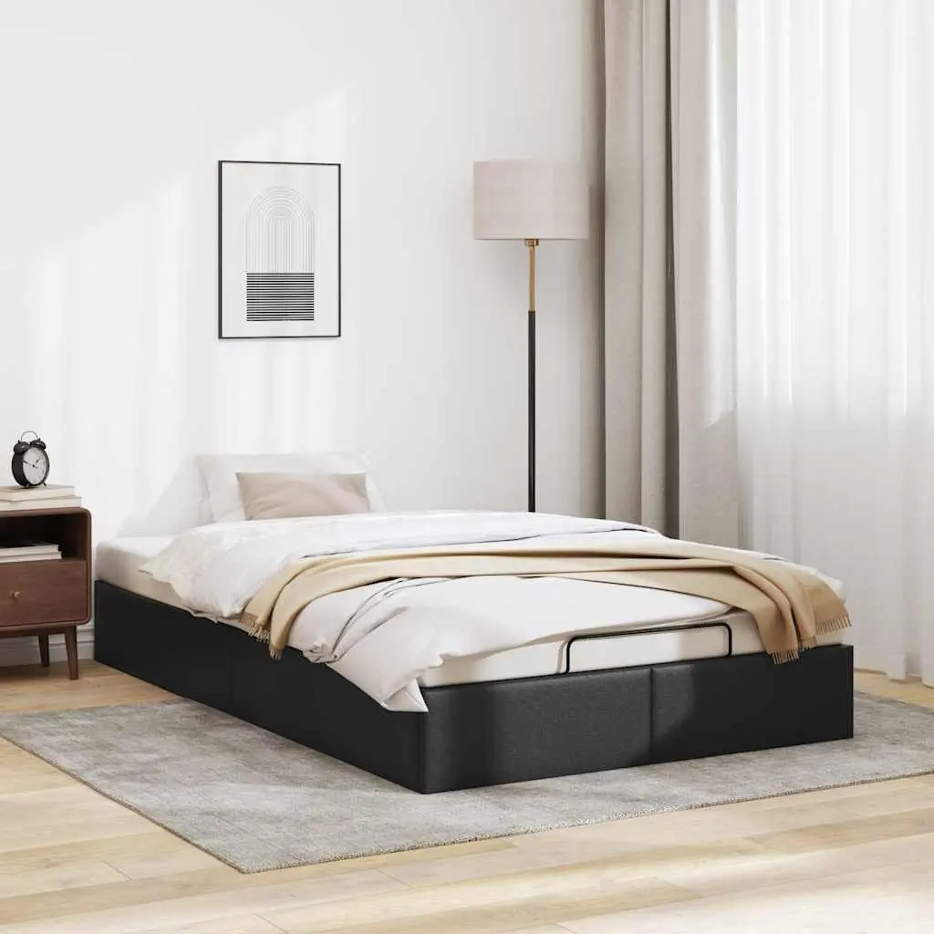 Ottoman Storage Bed Frame King Single Black Faux Leather Lift Mechanism