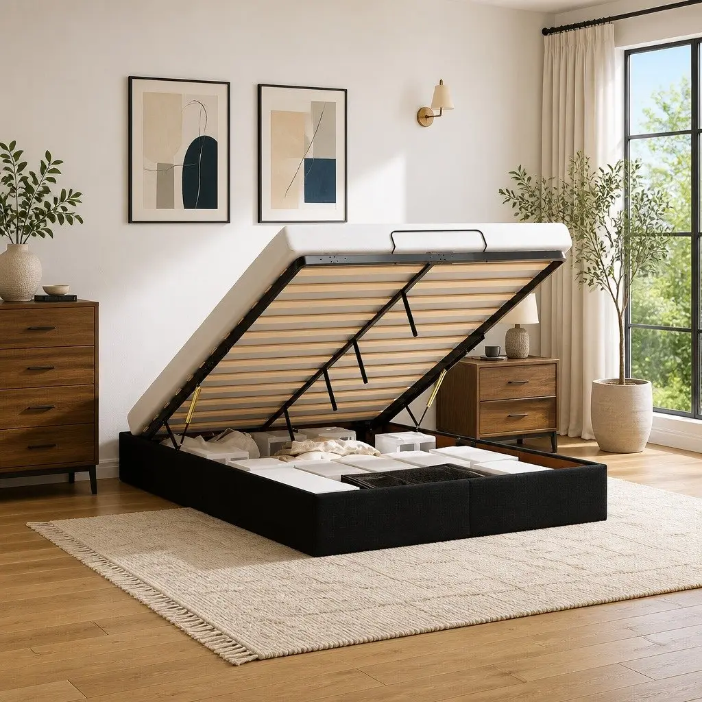 Black Ottoman Bed Frame with Smart Storage Solutions