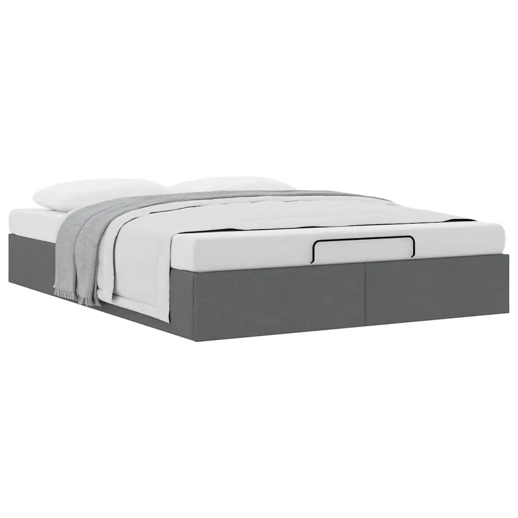 Ottoman Storage Bed Frame Queen Grey Fabric Lift-Up Base