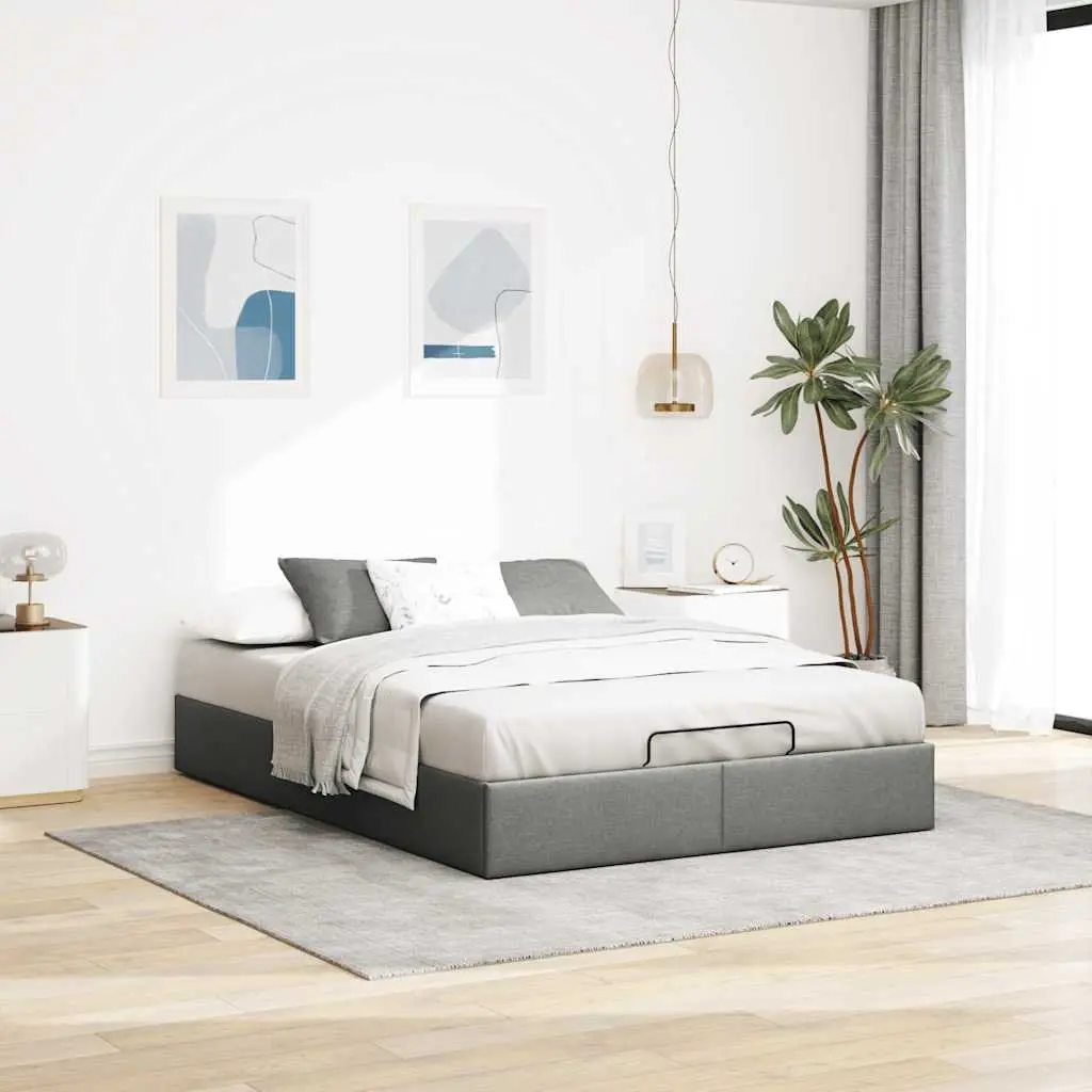 Ottoman Storage Bed Frame Queen Grey Fabric Lift-Up Base