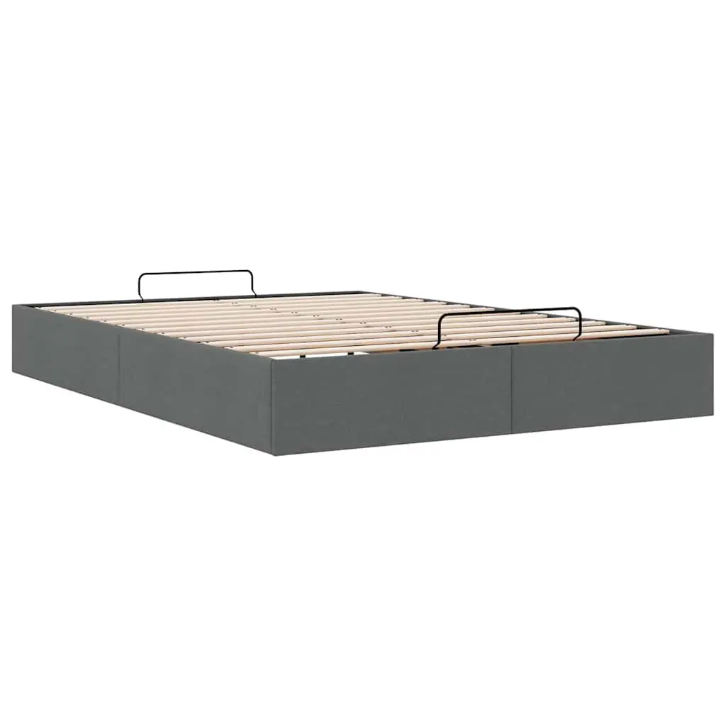 Ottoman Storage Bed Frame Queen Grey Fabric Lift-Up Base