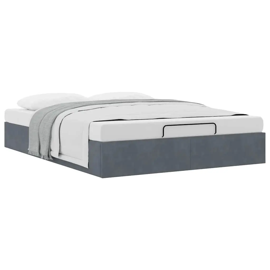 Ottoman Storage Bed Frame Double Size Dark Grey Velvet