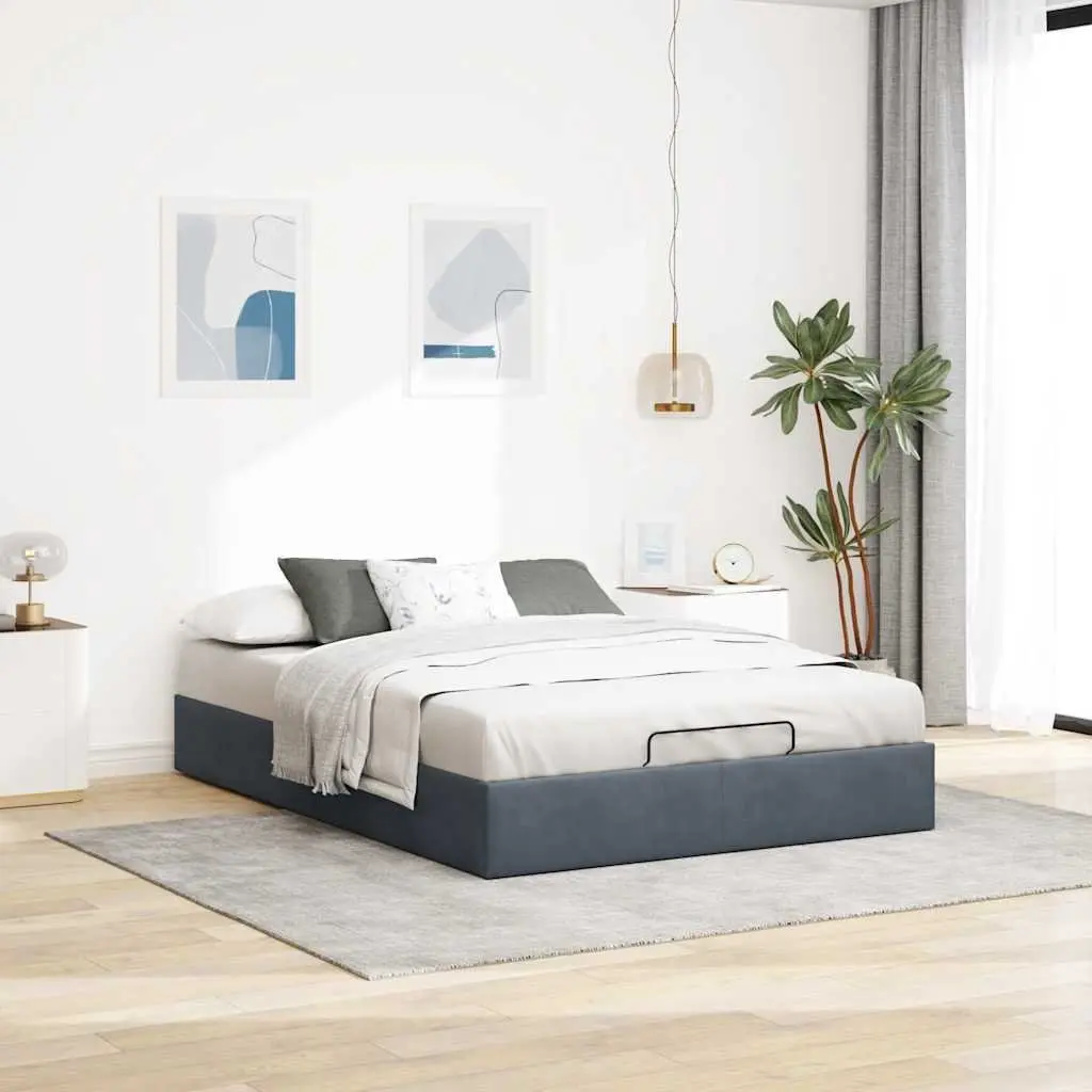 Ottoman Storage Bed Frame Double Size Dark Grey Velvet