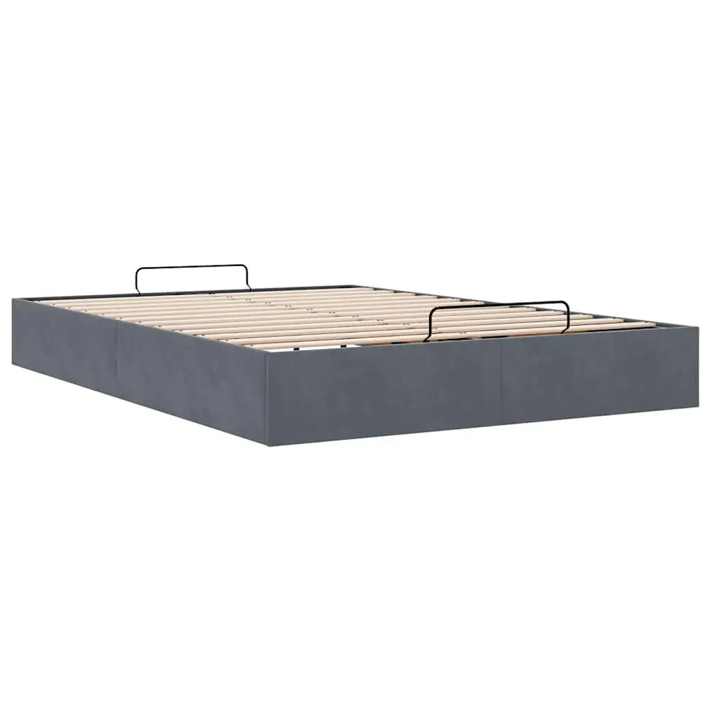 Ottoman Storage Bed Frame Double Size Dark Grey Velvet