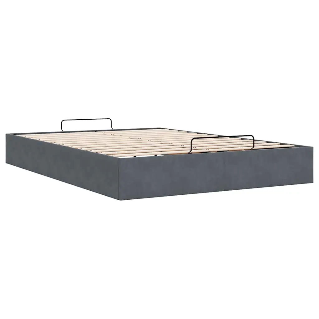 Ottoman Storage Bed Frame Double Size Dark Grey Velvet