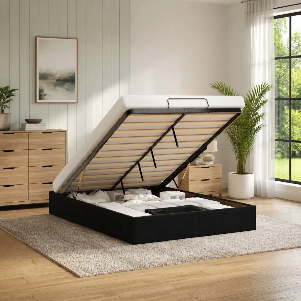 Ottoman Storage Bed Frame Double Black Velvet
