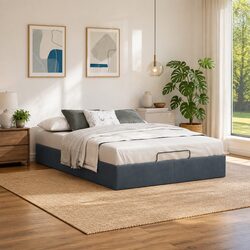 Comfortable Queen Ottoman Bed Frame in Velvet Grey