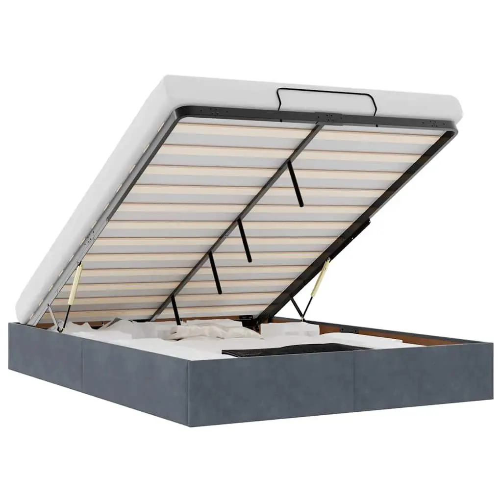 Ottoman Storage Bed Frame Queen Velvet Grey