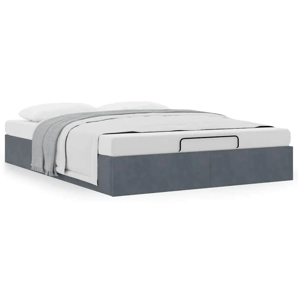 Ottoman Storage Bed Frame Queen Velvet Grey