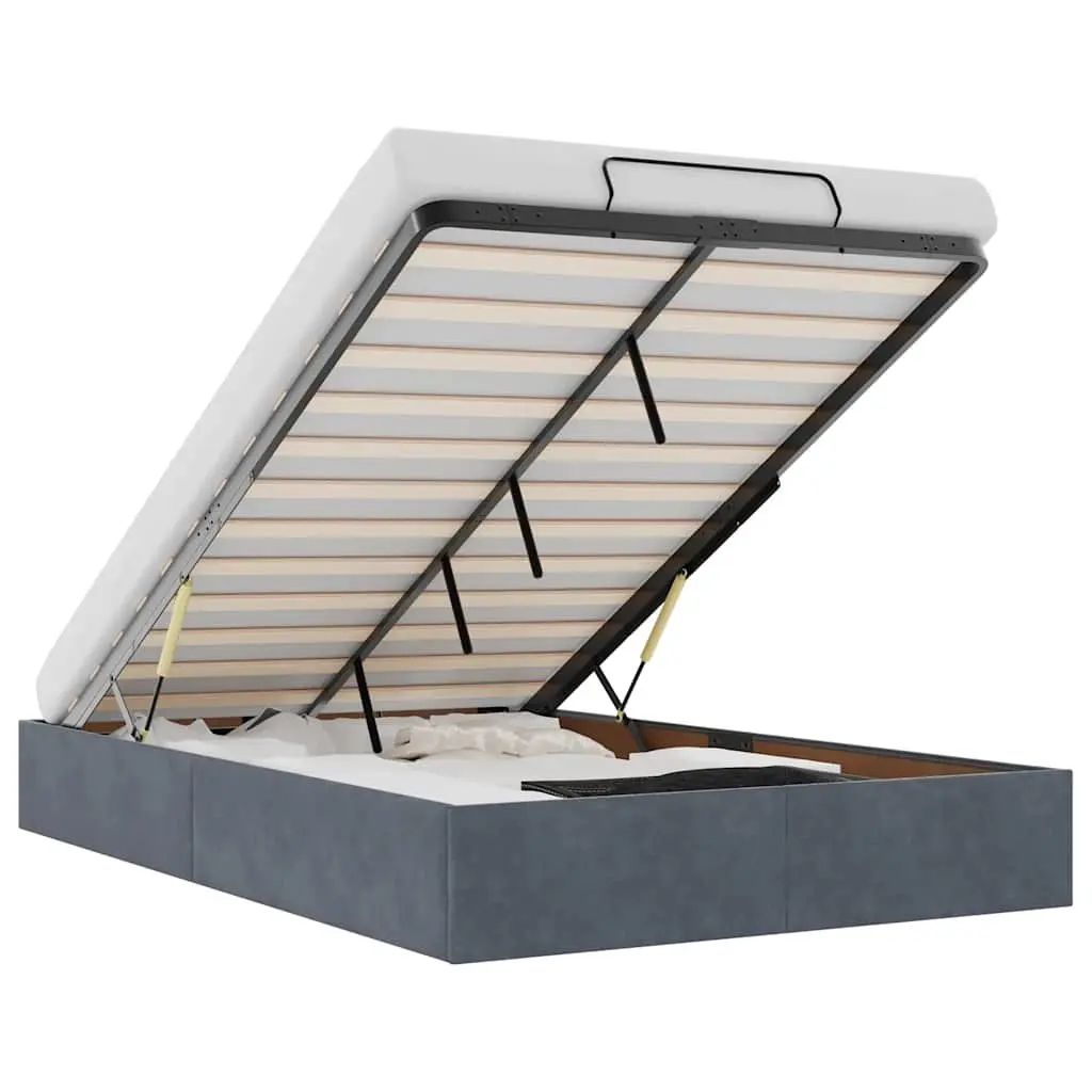 King Single Velvet Grey Bed Frame for Storage