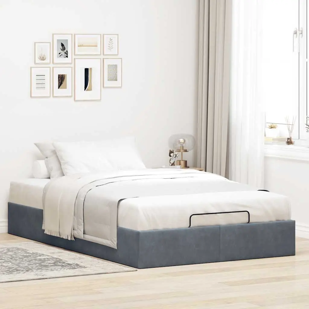 King Single Velvet Grey Bed Frame for Storage