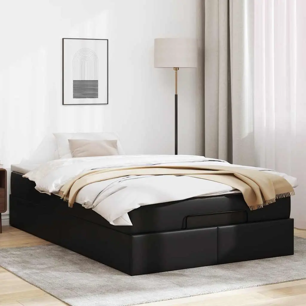 Ottoman Storage Bed Super Single Black Faux Leather