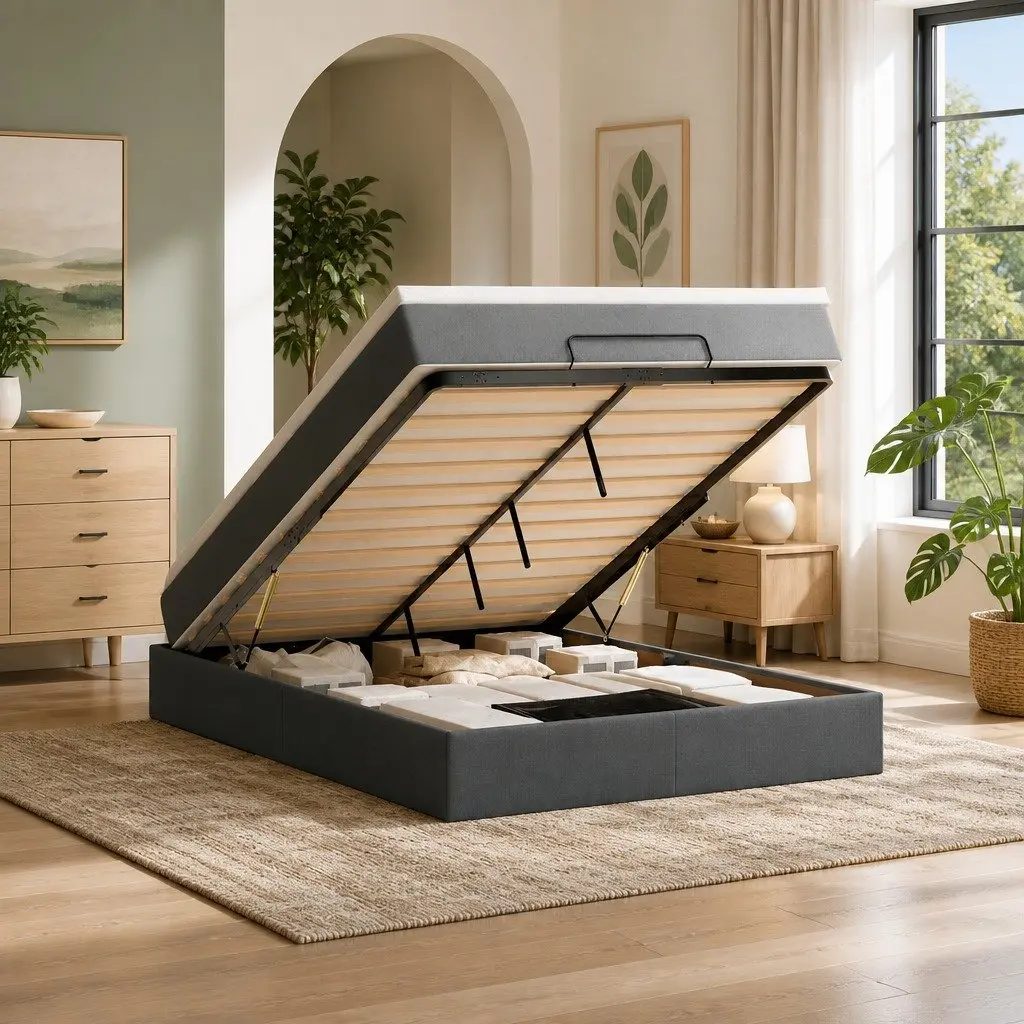 Grey Queen Ottoman Bed
