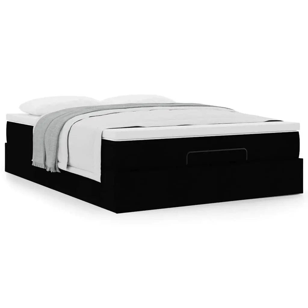 Queen Ottoman Bed with Pocket Spring Mattress Black Fabric Storage Lift Base