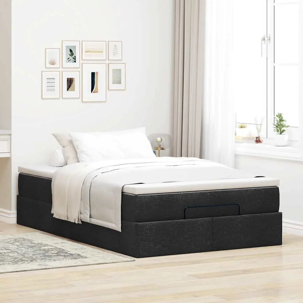 King Single Ottoman Bed Frame Black Fabric with Lift Up Storage and Pocket Spring Mattress