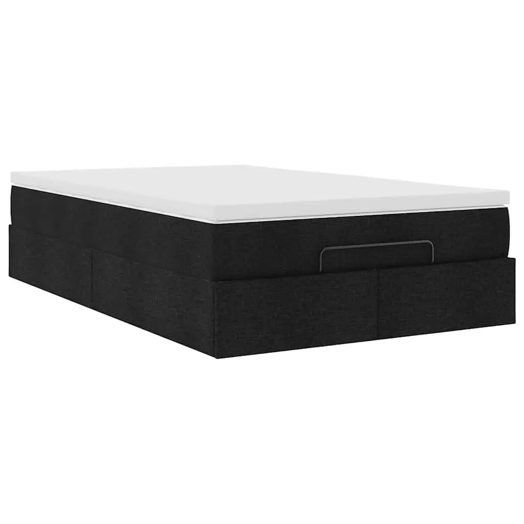 King Single Ottoman Bed Frame Black Fabric with Lift Up Storage and Pocket Spring Mattress