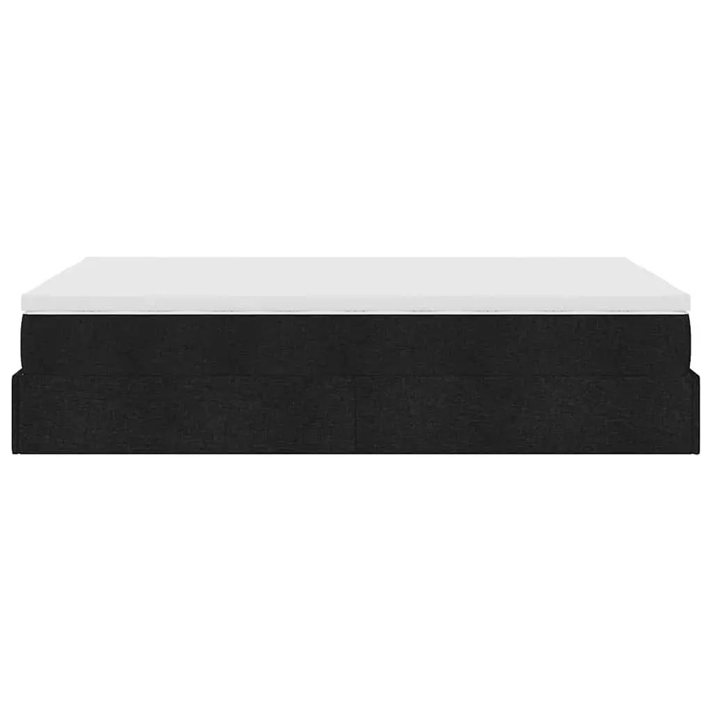 King Single Ottoman Bed Frame Black Fabric with Lift Up Storage and Pocket Spring Mattress