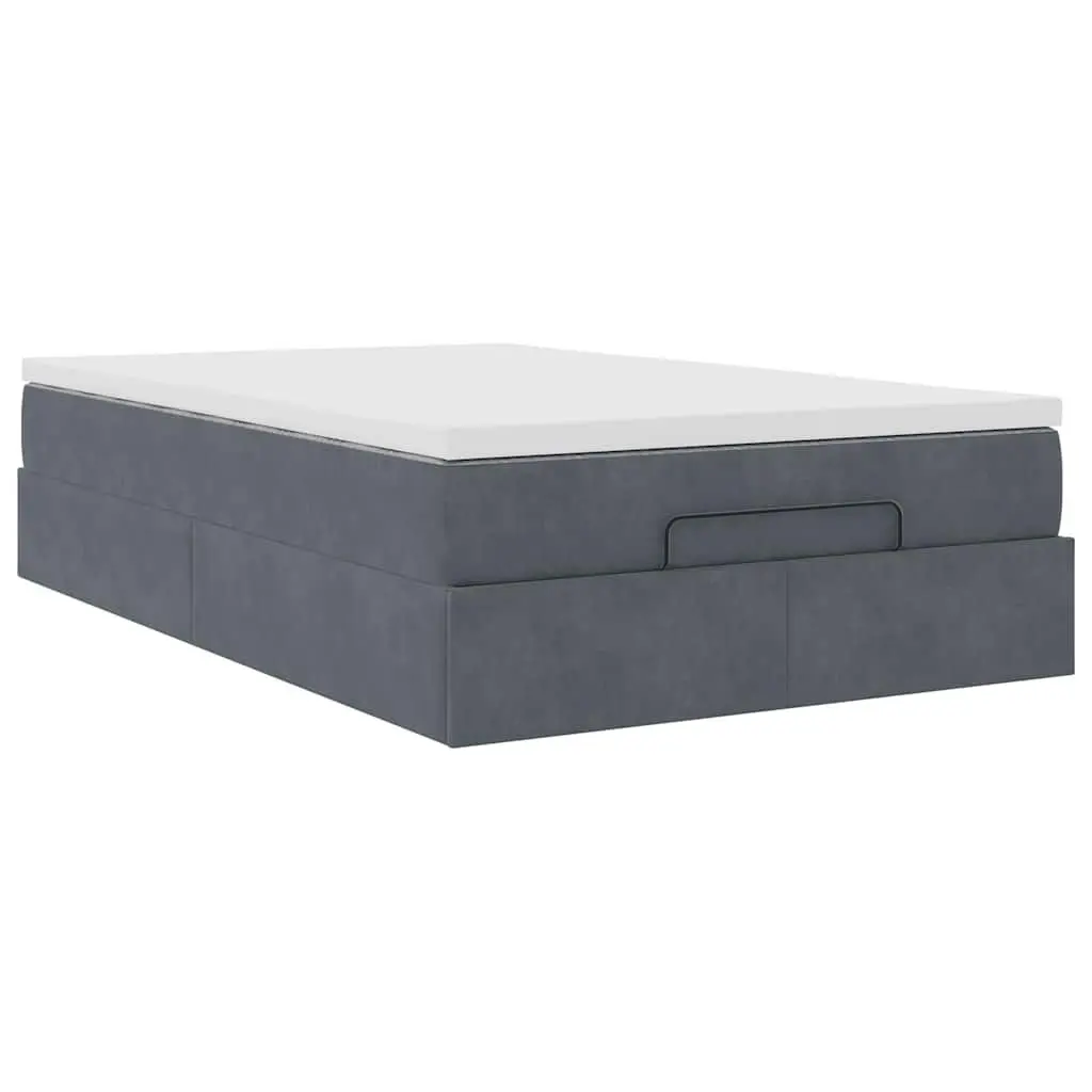 Storage Ottoman Bed Super Single Grey Velvet with Pocket Spring Mattress and Hydraulic Lift Mechanism