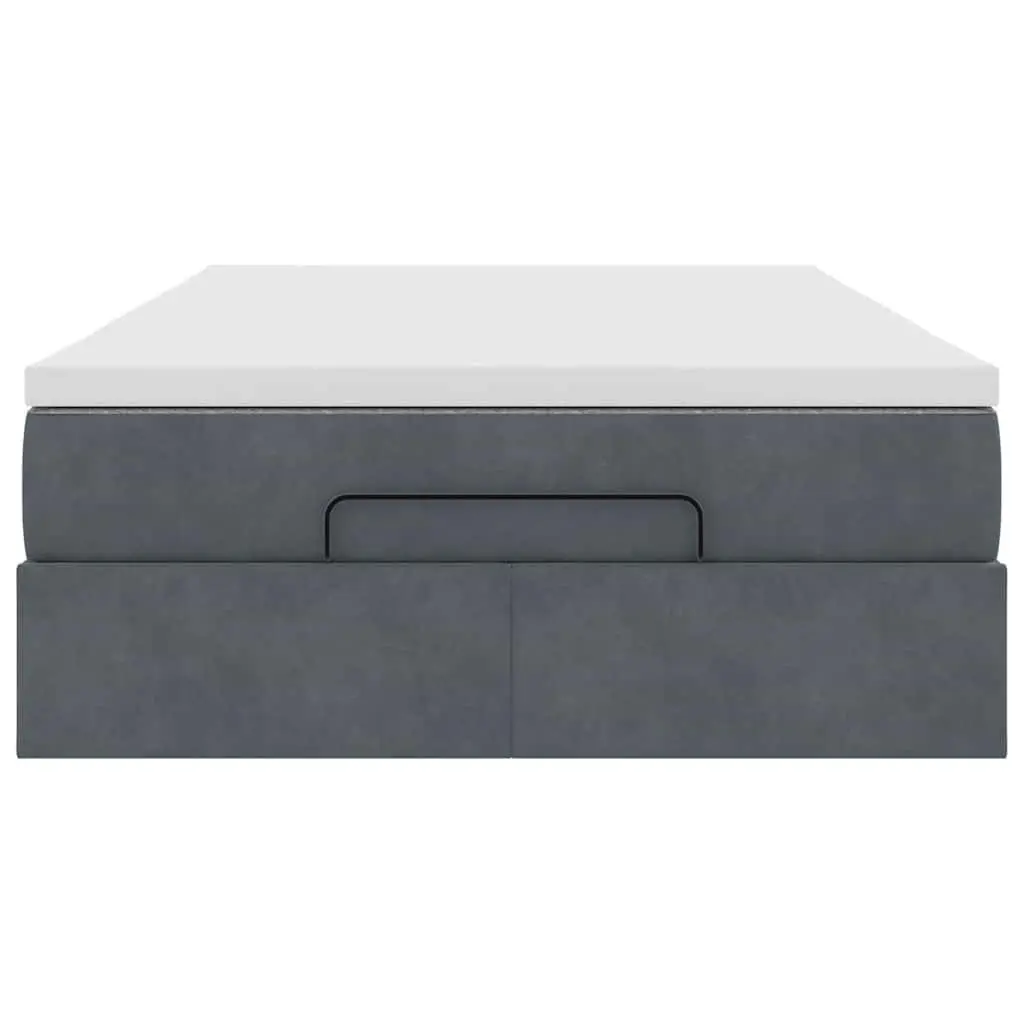 Storage Ottoman Bed Super Single Grey Velvet with Pocket Spring Mattress and Hydraulic Lift Mechanism