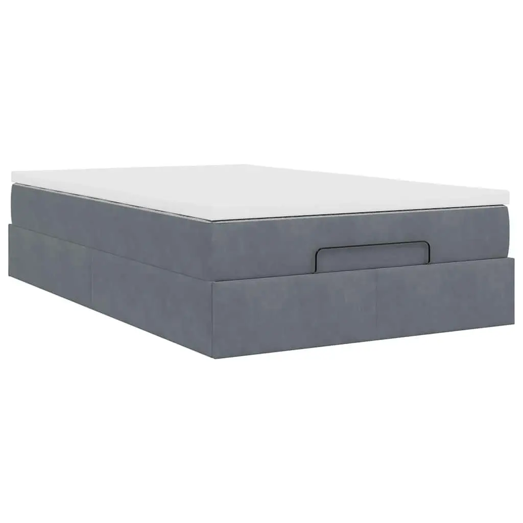 Storage Ottoman Bed Super Single Grey Velvet with Pocket Spring Mattress and Hydraulic Lift Mechanism
