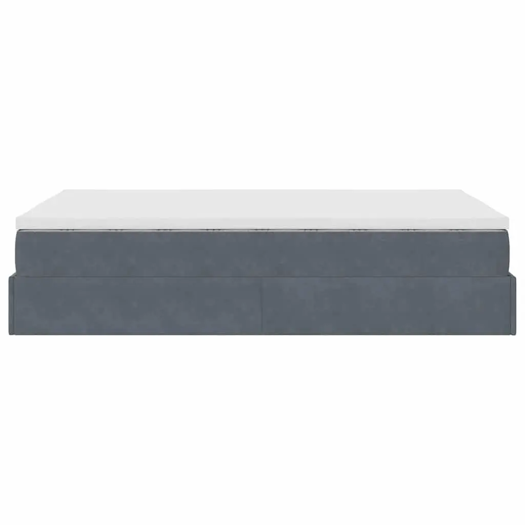 Storage Ottoman Bed Super Single Grey Velvet with Pocket Spring Mattress and Hydraulic Lift Mechanism
