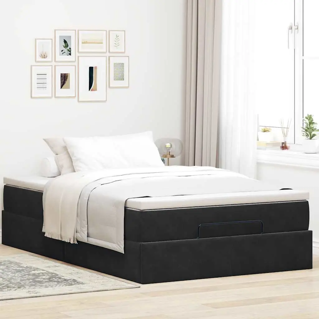 Ottoman Storage Bed King Single Black Velvet with Pocket Spring Mattress &