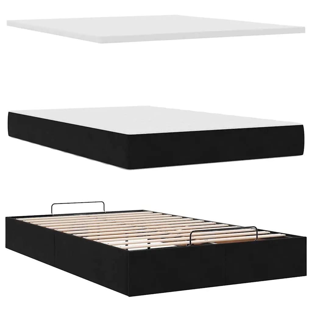 Ottoman Storage Bed King Single Black Velvet with Pocket Spring Mattress &