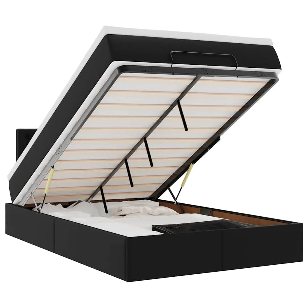 Ottoman Bed King Single Black Faux Leather Storage Lift Frame with Pocket Spring Mattress