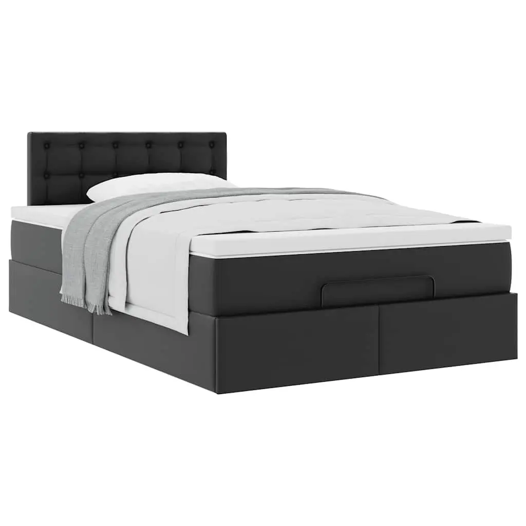 Ottoman Bed King Single Black Faux Leather Storage Lift Frame with Pocket Spring Mattress