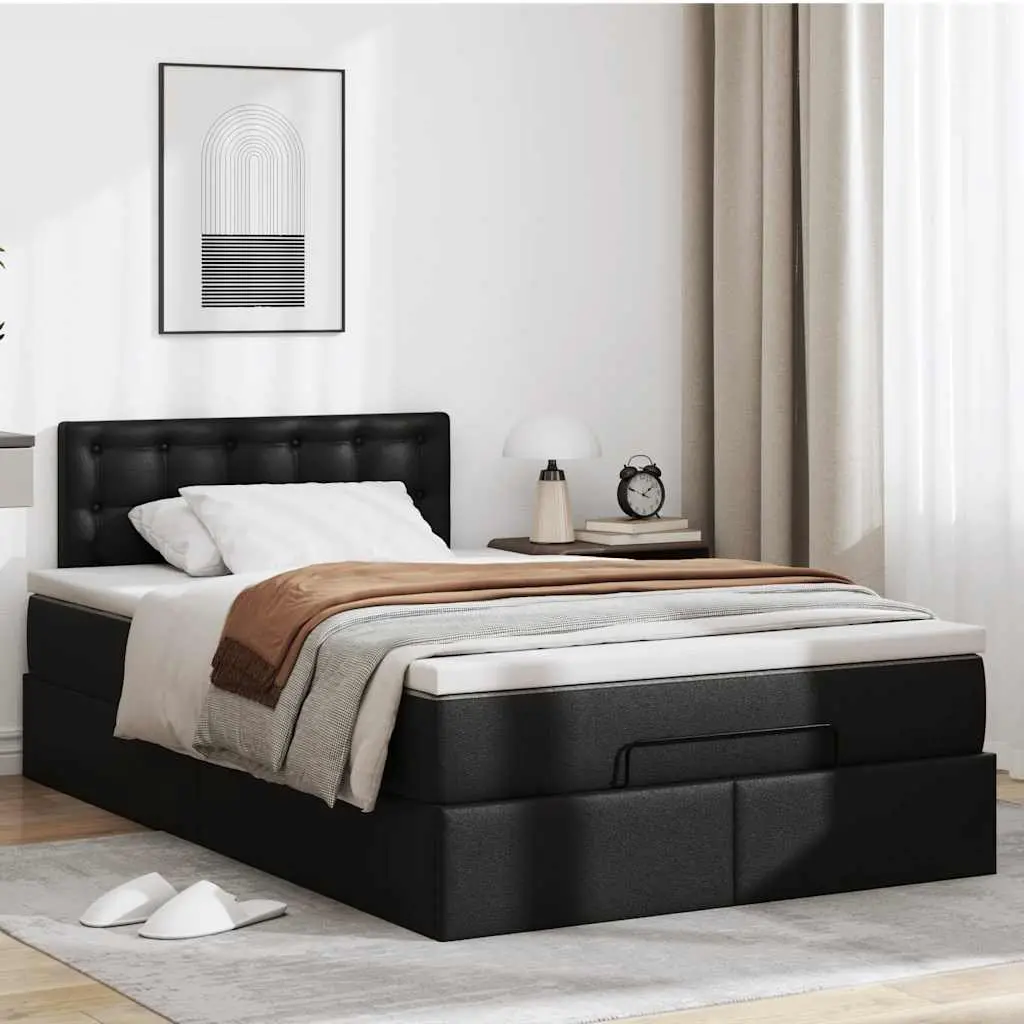 Ottoman Bed King Single Black Faux Leather Storage Lift Frame with Pocket Spring Mattress