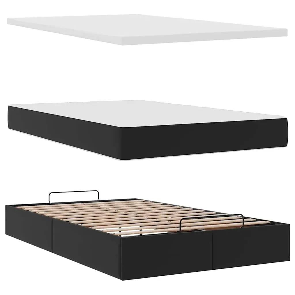 Ottoman Bed King Single Black Faux Leather Storage Lift Frame with Pocket Spring Mattress