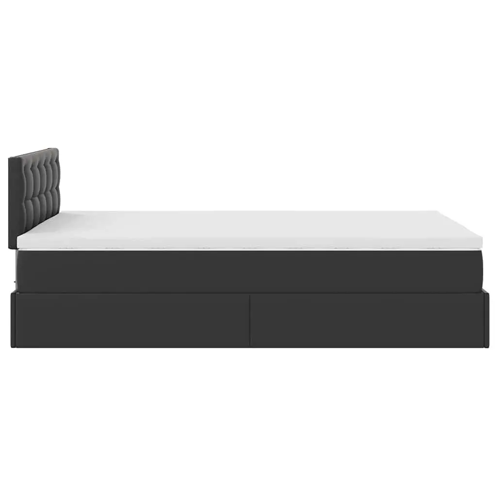 Ottoman Bed King Single Black Faux Leather Storage Lift Frame with Pocket Spring Mattress