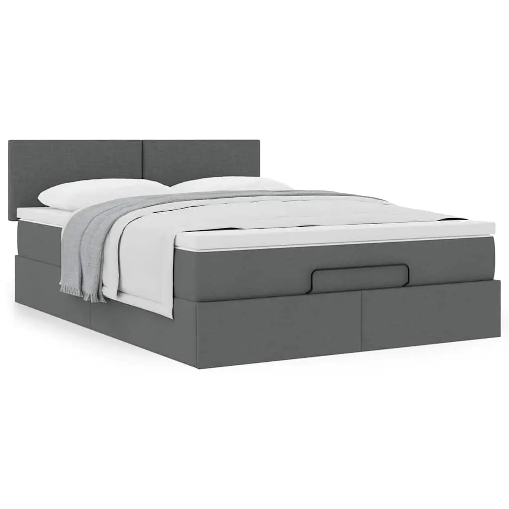 Double Ottoman Storage Bed with Pocket Spring Mattress Grey Fabric Upholstered