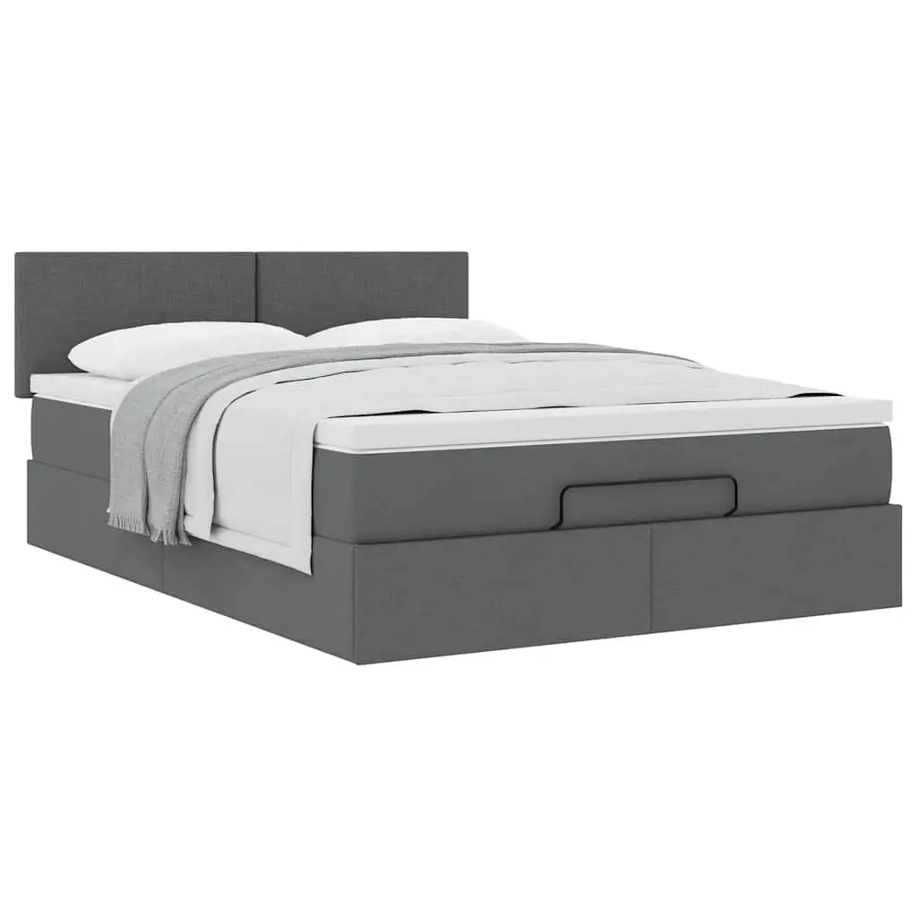 Double Ottoman Storage Bed with Pocket Spring Mattress Grey Fabric Upholstered