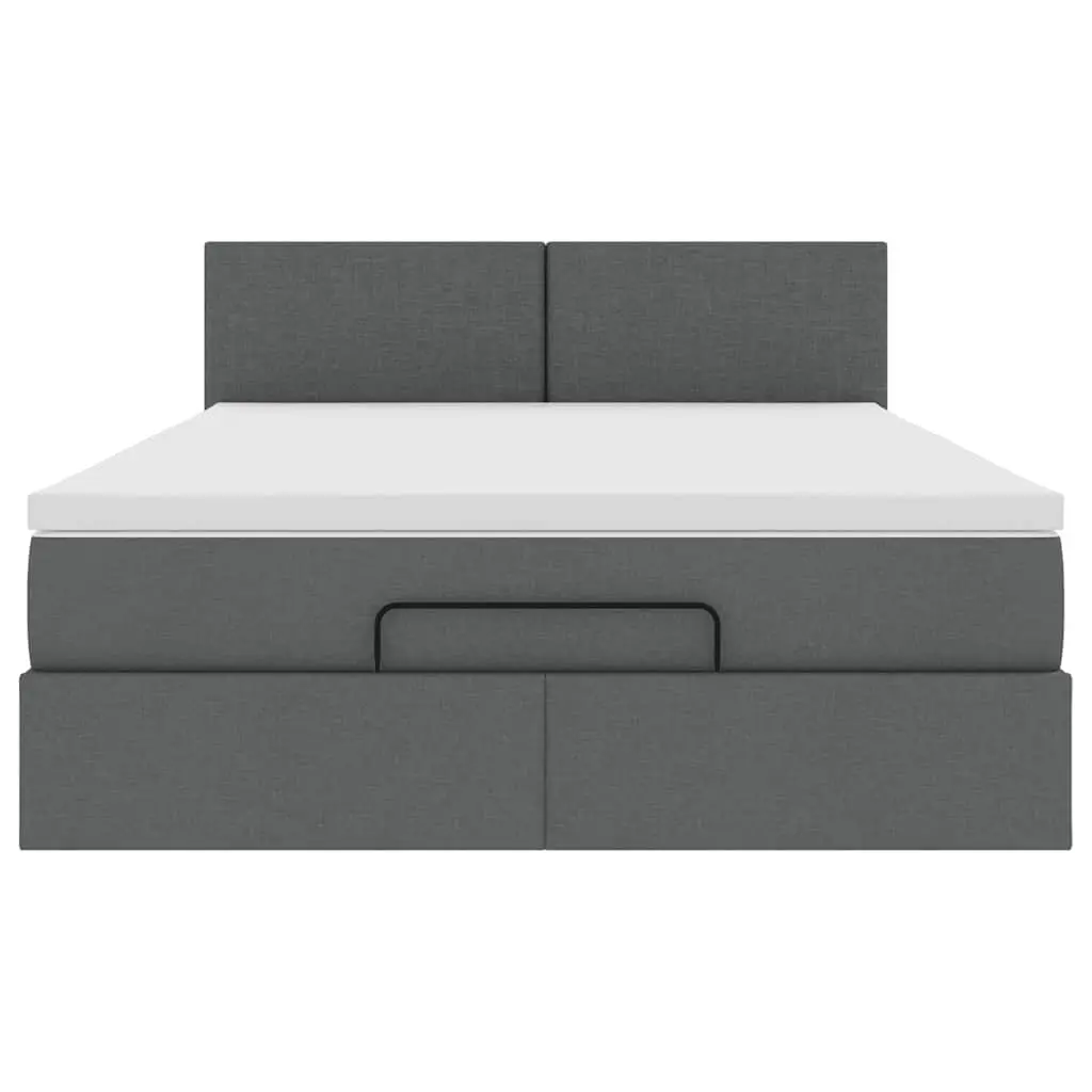 Double Ottoman Storage Bed with Pocket Spring Mattress Grey Fabric Upholstered