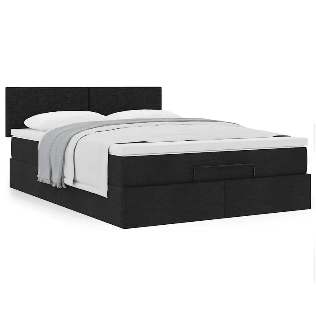 Ottoman Bed Double Storage Upholstered Frame with Mattress Black