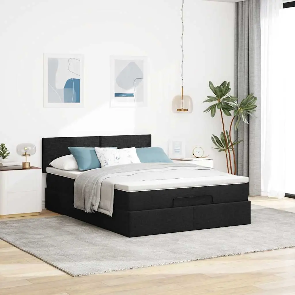 Ottoman Bed Double Storage Upholstered Frame with Mattress Black