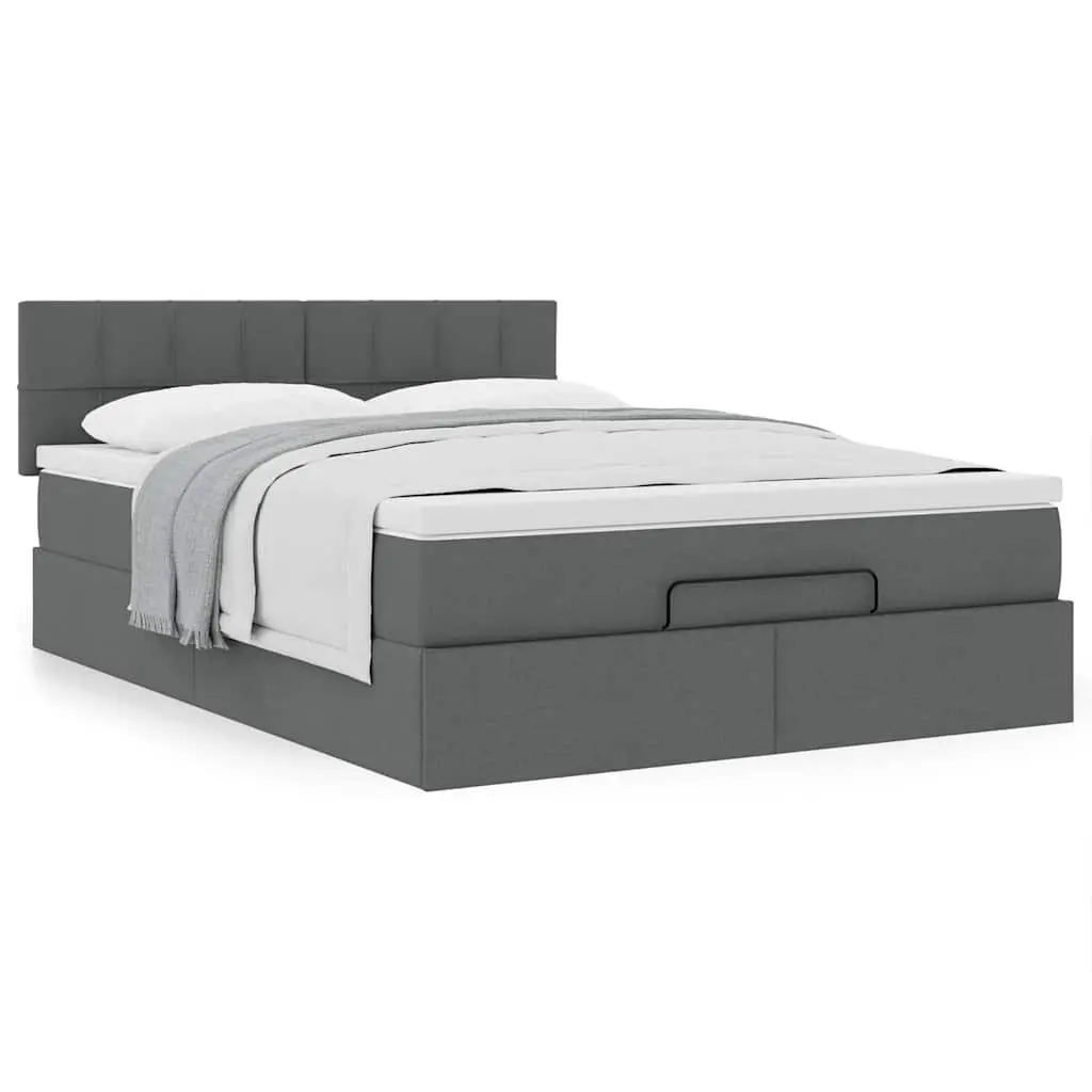 Ottoman Bed Queen Size Storage Grey Fabric with Pocket Spring Mattress